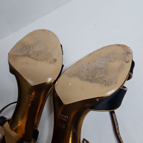 Gucci Gold Strap Stiletto Sandals with Bee Embellishment Size 8.5B - Picture 4 of 15